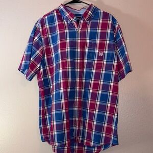 Chaps Men's Plaid Button-Down Shirt in Red and Blue